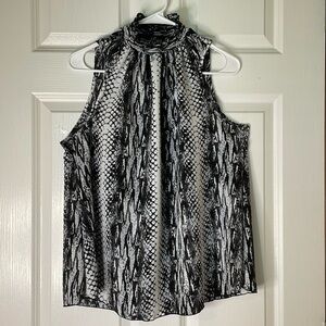 LEXINGTON AVENUE Snakeskin Print Mock Neck Top, Women’s M, Black Gray